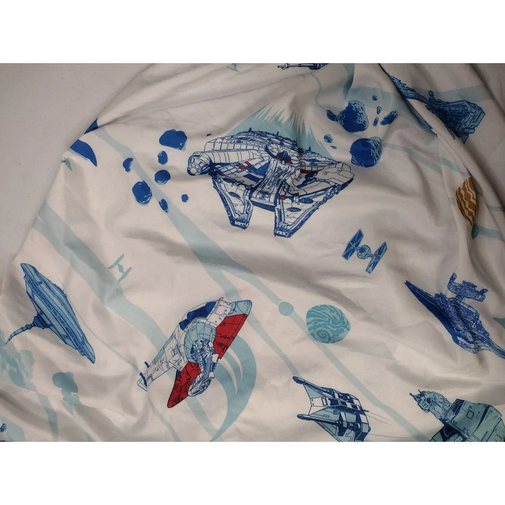 Star Wars Full Fitted Sheet Millennium Falcon X-Wing Spaceship Print Blue White